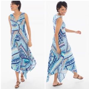 Chico's Asymmetrical Blue Pattern Dress